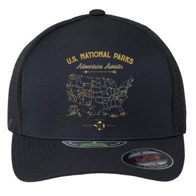 62 National Parks Map Us Park Vintage Camping Hiking Flexfit Unipanel Trucker Cap