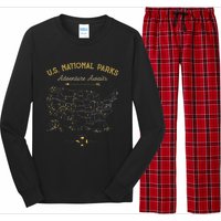 62 National Parks Map Gifts US Park Vintage Camping Hiking Long Sleeve Pajama Set