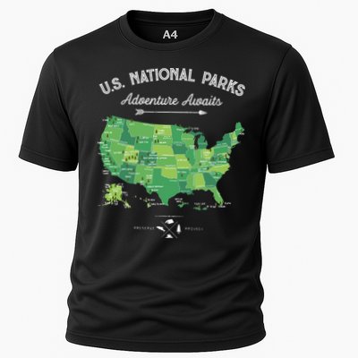 63 National Parks Map US Park Retro Vintage Camping Hiking Performance Shirt
