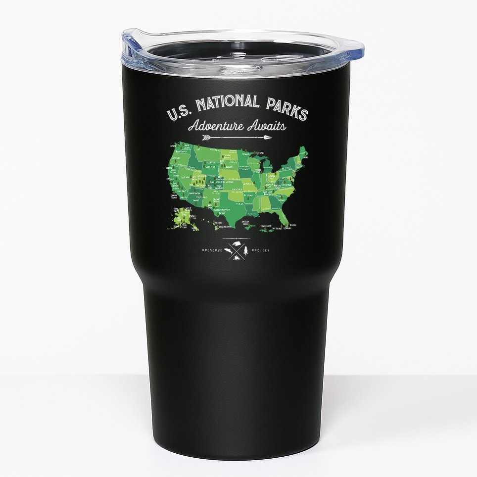 63 National Parks Map US Park Retro Vintage Camping Hiking Tumbler