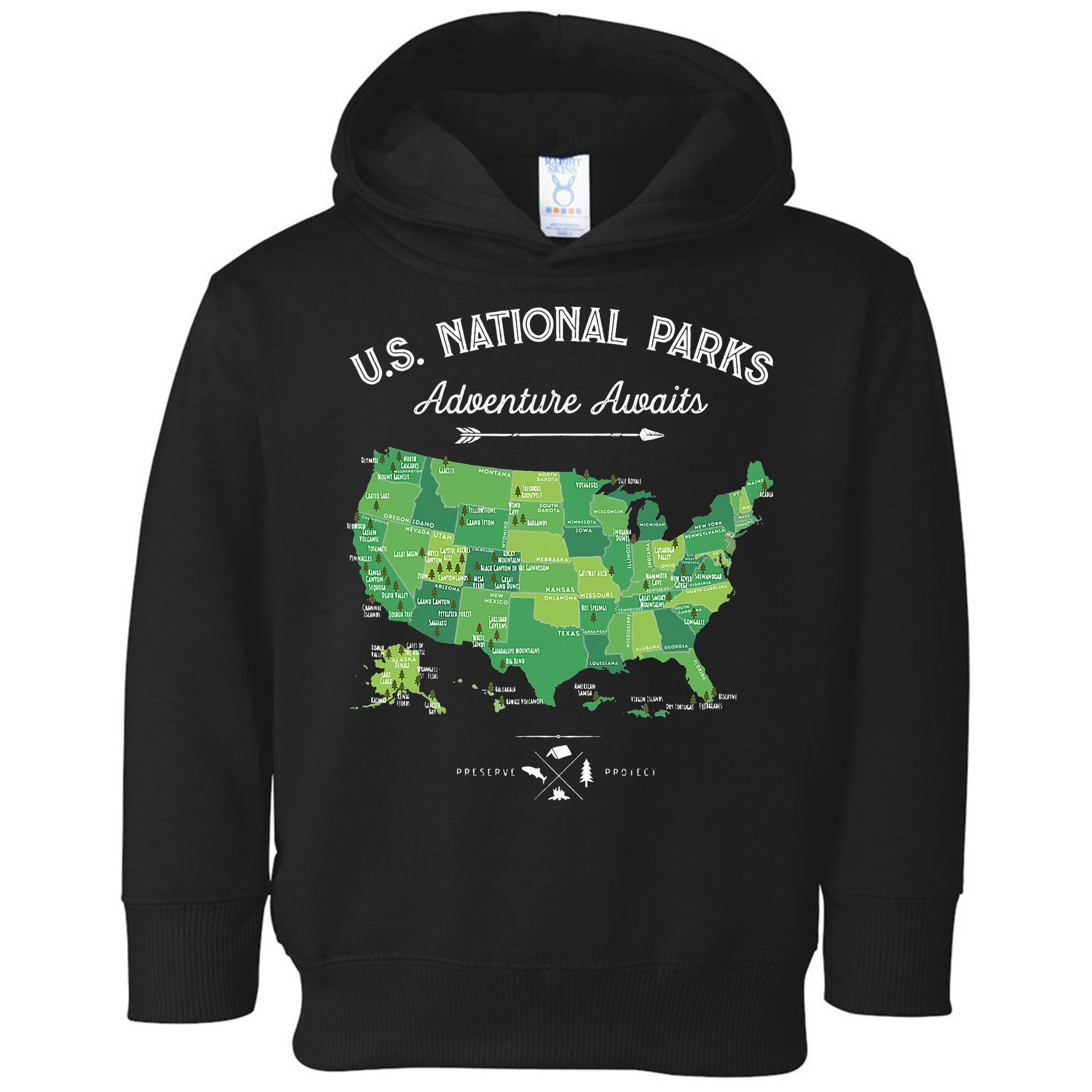 63 National Parks Map US Park Retro Vintage Camping Hiking Toddler Hoodie