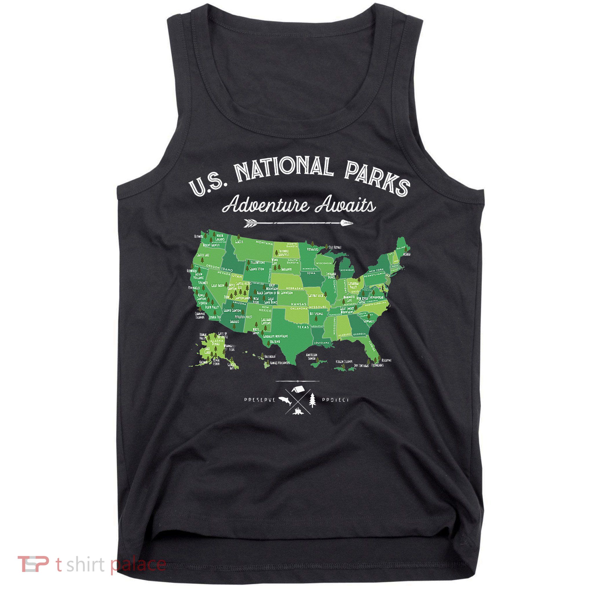 63 National Parks Map US Park Retro Vintage Camping Hiking Tank Top