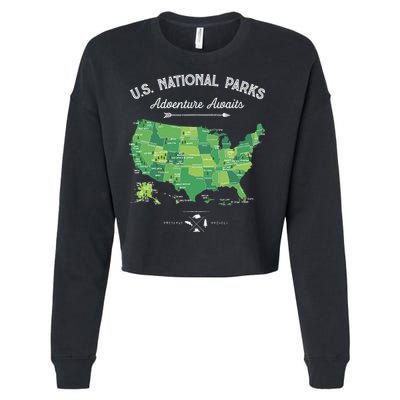 63 National Parks Map US Park Retro Vintage Camping Hiking Cropped Pullover Crew