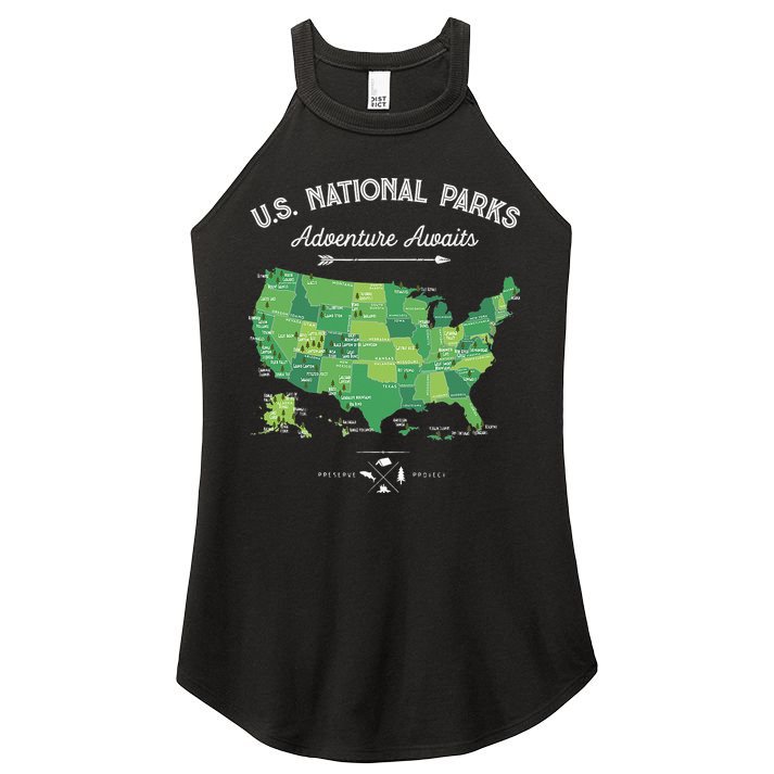 63 National Parks Map US Park Retro Vintage Camping Hiking Women's Perfect Tri Rocker Tank