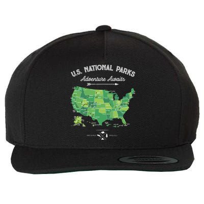 63 National Parks Map US Park Retro Vintage Camping Hiking Wool Snapback Cap