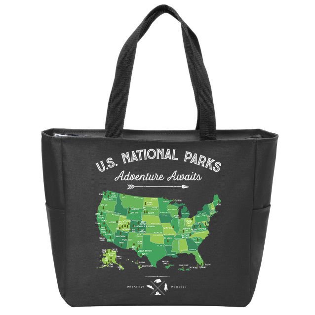 63 National Parks Map US Park Retro Vintage Camping Hiking Zip Tote Bag