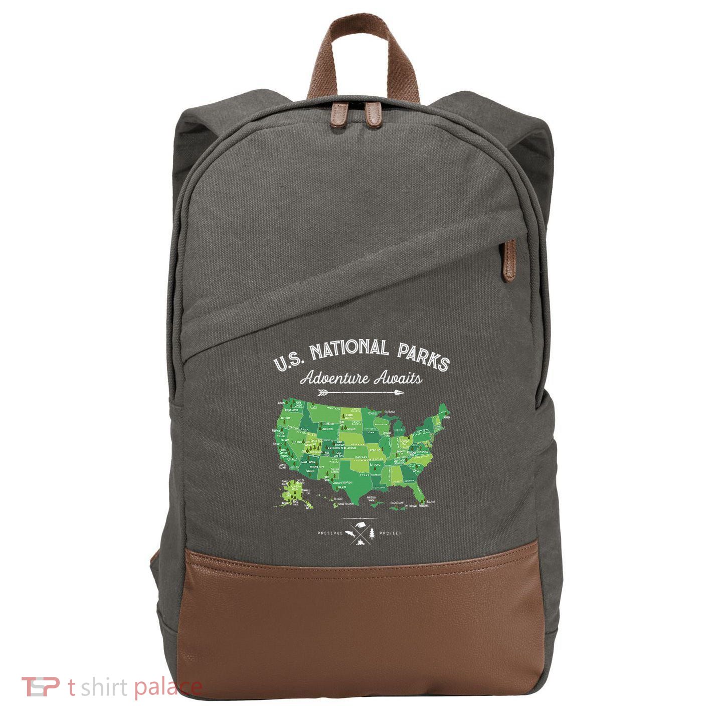 63 National Parks Map US Park Retro Vintage Camping Hiking Cotton Canvas Backpack