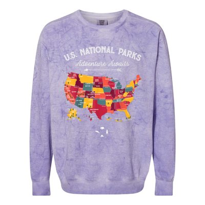 62 National Parks Map Gifts US Park Vintage Camping Hiking Gift Colorblast Crewneck Sweatshirt