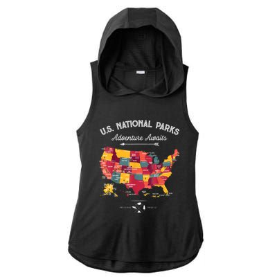 62 National Parks Map Gifts US Park Vintage Camping Hiking Gift Ladies PosiCharge Tri-Blend Wicking Draft Hoodie Tank