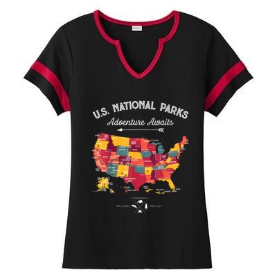 62 National Parks Map Gifts US Park Vintage Camping Hiking Gift Ladies Halftime Notch Neck Tee