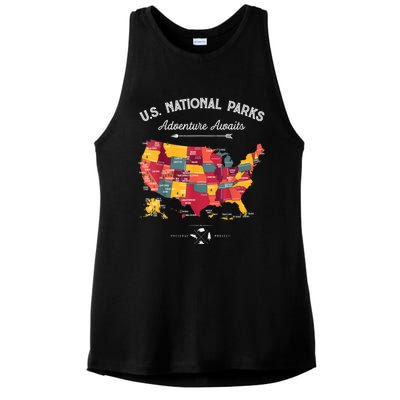 62 National Parks Map Gifts US Park Vintage Camping Hiking Gift Ladies PosiCharge Tri-Blend Wicking Tank