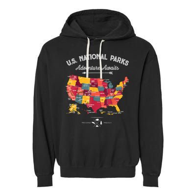 62 National Parks Map Gifts US Park Vintage Camping Hiking Gift Garment-Dyed Fleece Hoodie