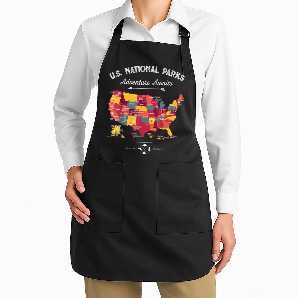 62 National Parks Map Gifts US Park Vintage Camping Hiking Gift Apron