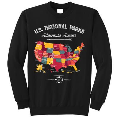 62 National Parks Map Gifts US Park Vintage Camping Hiking Gift Sweatshirt