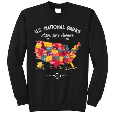 62 National Parks Map Gifts US Park Vintage Camping Hiking Gift Sweatshirt