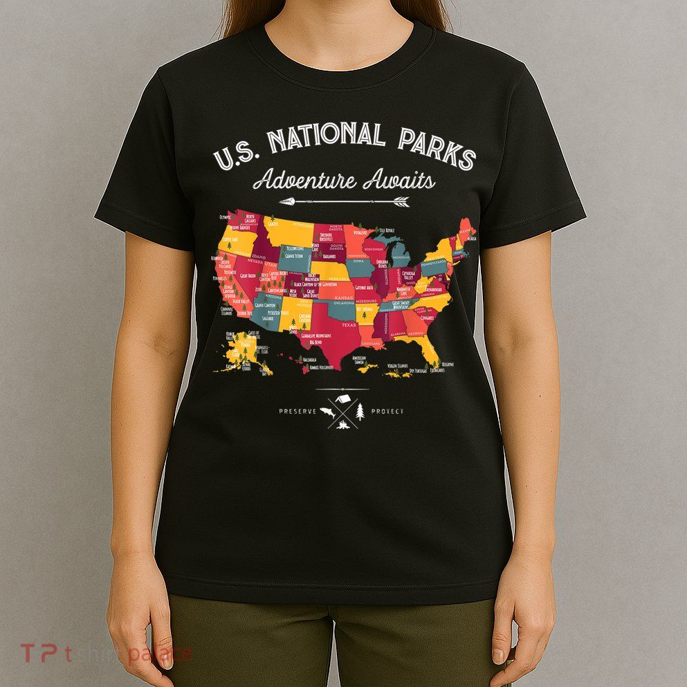 62 National Parks Map Gifts US Park Vintage Camping Hiking Gift T-Shirt