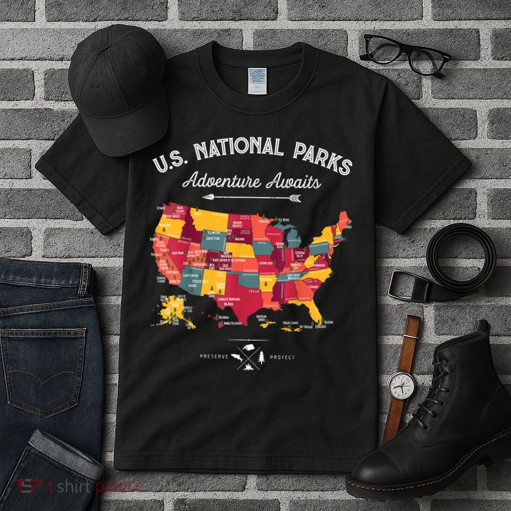 62 National Parks Map Gifts US Park Vintage Camping Hiking Gift Tall T-Shirt