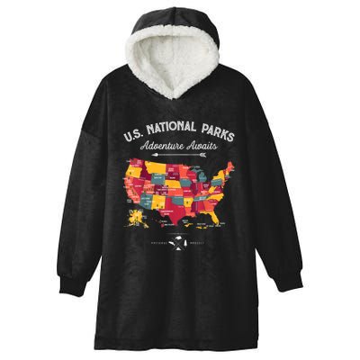 62 National Parks Map Gifts US Park Vintage Camping Hiking Gift Hooded Wearable Blanket