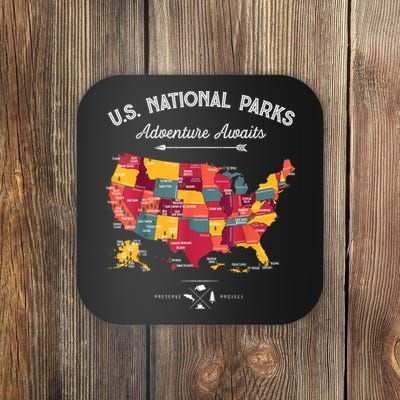 62 National Parks Map Gifts US Park Vintage Camping Hiking Gift Coaster