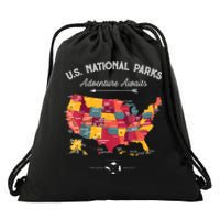 62 National Parks Map Gifts US Park Vintage Camping Hiking Gift Drawstring Bag