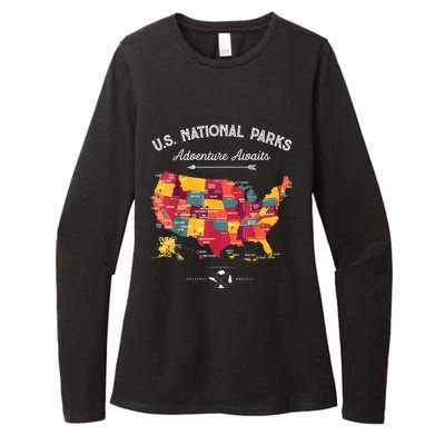 62 National Parks Map Gifts US Park Vintage Camping Hiking Gift Womens CVC Long Sleeve Shirt