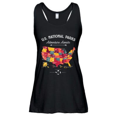 62 National Parks Map Gifts US Park Vintage Camping Hiking Gift Ladies Essential Flowy Tank