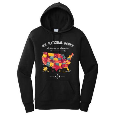 62 National Parks Map Gifts US Park Vintage Camping Hiking Gift Women's Pullover Hoodie