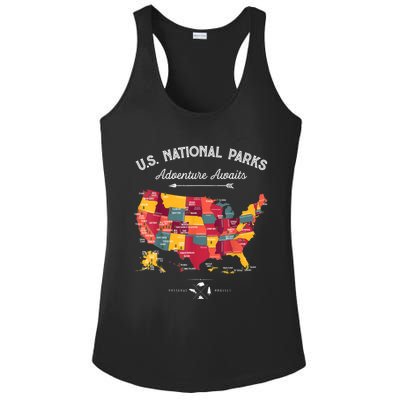 62 National Parks Map Gifts US Park Vintage Camping Hiking Gift Ladies PosiCharge Competitor Racerback Tank