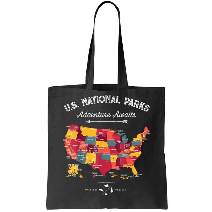 62 National Parks Map Gifts US Park Vintage Camping Hiking Gift Tote Bag