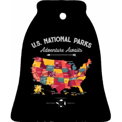 62 National Parks Map Gifts US Park Vintage Camping Hiking Gift Ceramic Bell Ornament