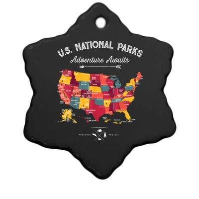 62 National Parks Map Gifts US Park Vintage Camping Hiking Gift Ceramic Star Ornament