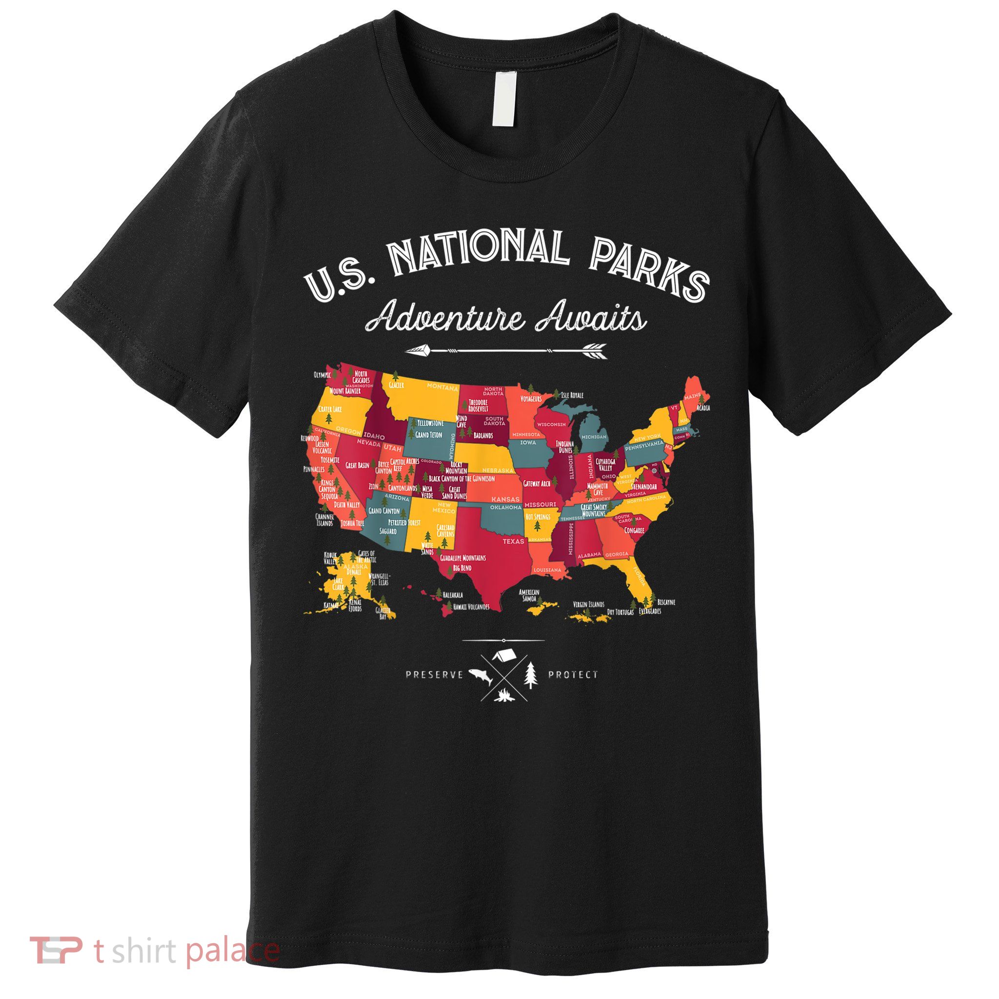 62 National Parks Map Gifts US Park Vintage Camping Hiking Gift Premium T-Shirt