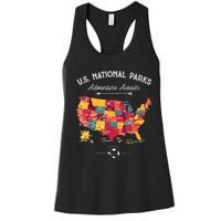 62 National Parks Map Gifts US Park Vintage Camping Hiking Gift Women's Racerback Tank