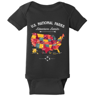 62 National Parks Map Gifts US Park Vintage Camping Hiking Gift Baby Bodysuit