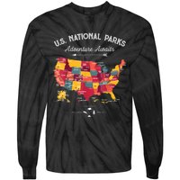 62 National Parks Map Gifts US Park Vintage Camping Hiking Gift Tie-Dye Long Sleeve Shirt