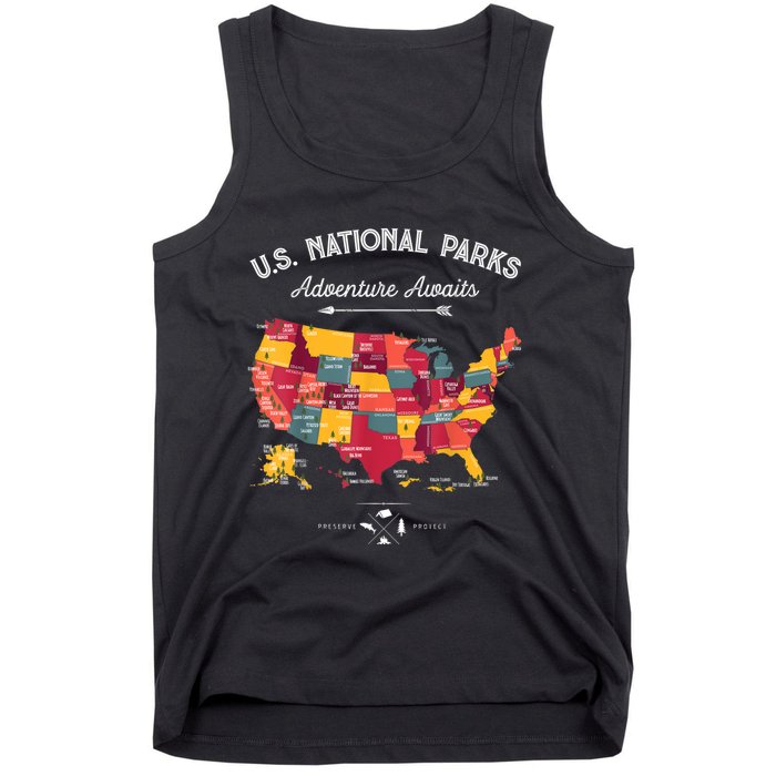 62 National Parks Map Gifts US Park Vintage Camping Hiking Gift Tank Top