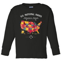 62 National Parks Map Gifts US Park Vintage Camping Hiking Gift Toddler Long Sleeve Shirt