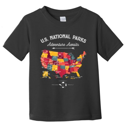 62 National Parks Map Gifts US Park Vintage Camping Hiking Gift Toddler T-Shirt