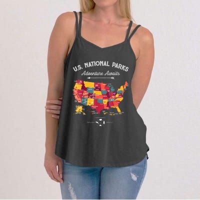 62 National Parks Map Gifts US Park Vintage Camping Hiking Gift Women's Strappy Tank