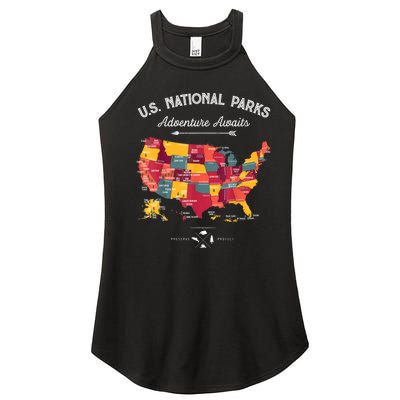 62 National Parks Map Gifts US Park Vintage Camping Hiking Gift Women's Perfect Tri Rocker Tank