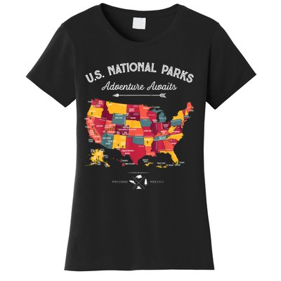 62 National Parks Map Gifts US Park Vintage Camping Hiking Gift Women's T-Shirt