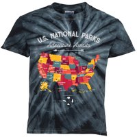 62 National Parks Map Gifts US Park Vintage Camping Hiking Gift Kids Tie-Dye T-Shirt