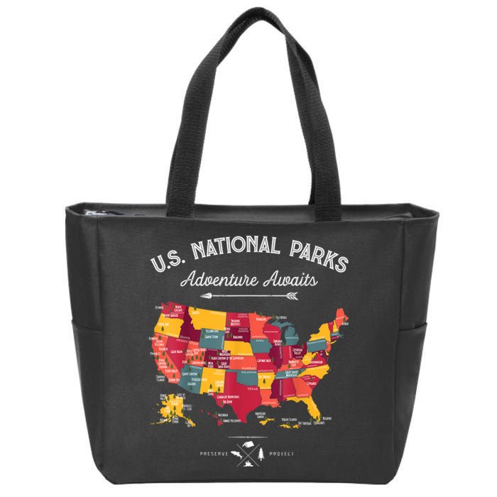 62 National Parks Map Gifts US Park Vintage Camping Hiking Gift Zip Tote Bag