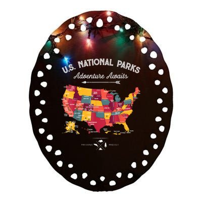 62 National Parks Map Gifts US Park Vintage Camping Hiking Gift Ceramic Oval Ornament