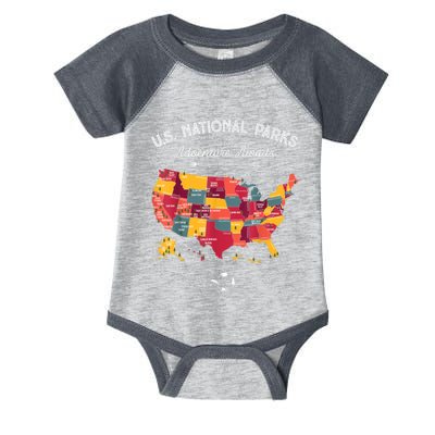 62 National Parks Map Gifts US Park Vintage Camping Hiking Gift Infant Baby Jersey Bodysuit