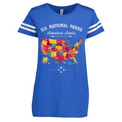 62 National Parks Map Gifts US Park Vintage Camping Hiking Gift Enza Ladies Jersey Football T-Shirt