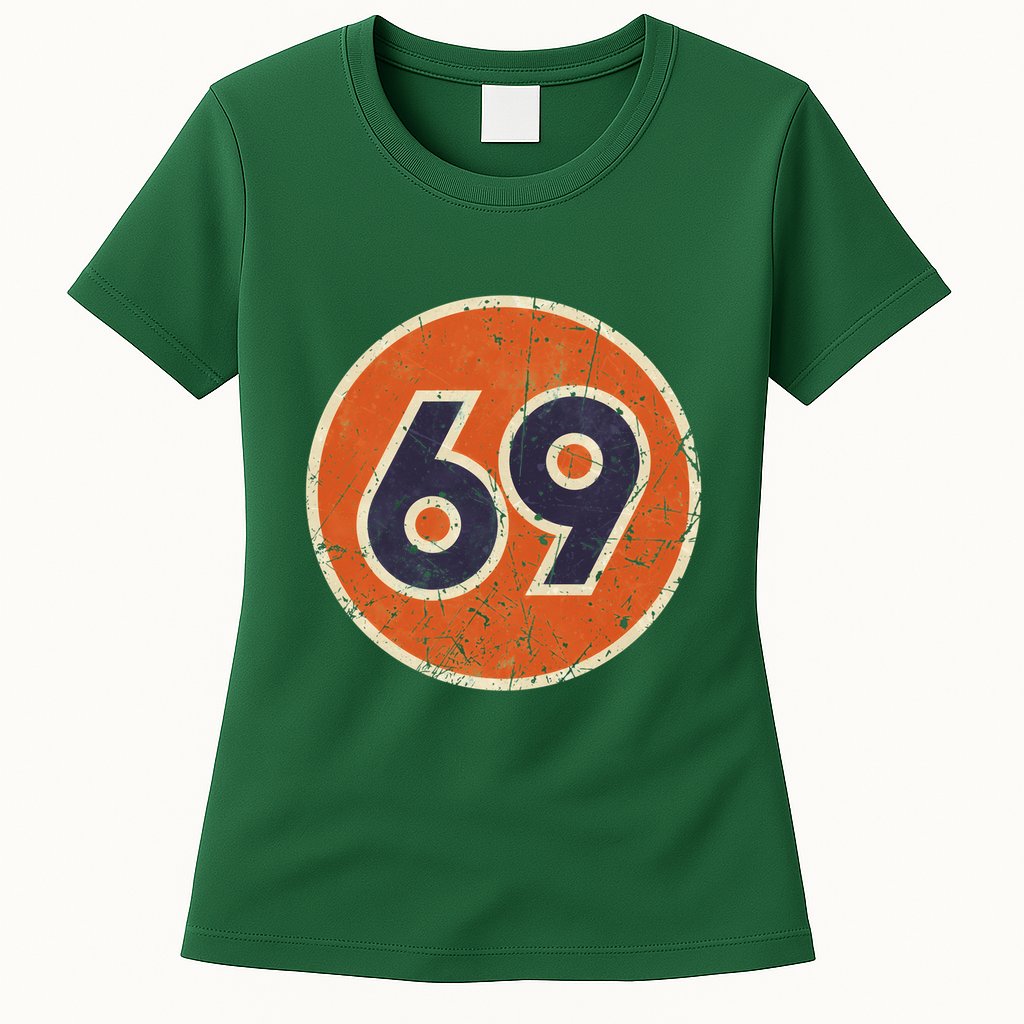 69 Oil Vintage Station Race Number Womens T-Shirt