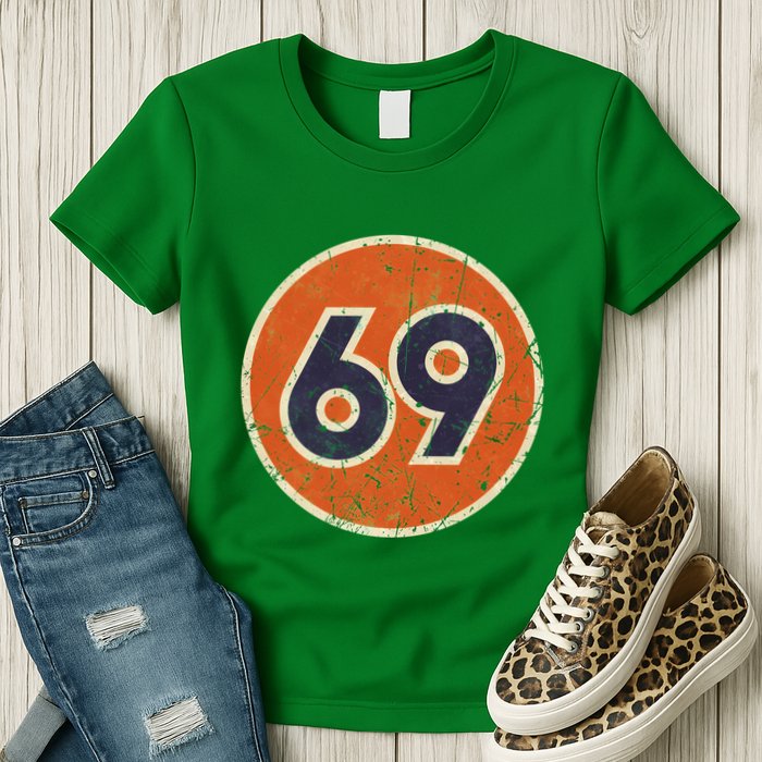 69 Oil Vintage Station Race Number Womens T-Shirt