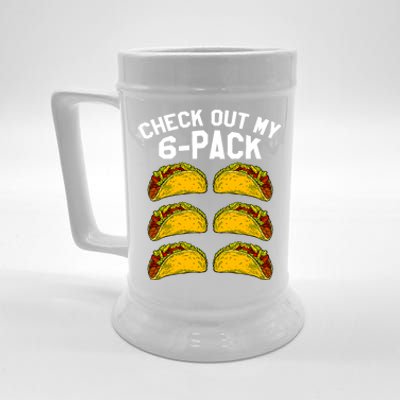 6 Pack Fitness Taco Funny Mexican Gym Top For Taco Lovers Beer Stein