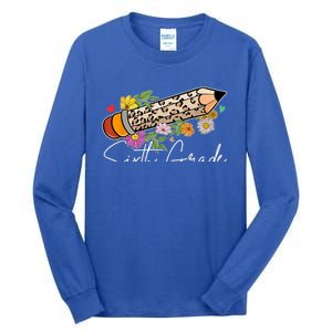 6Th Sixth Grade Leopard Pencil Back To School Teachers Meaningful Gift Tall Long Sleeve T-Shirt